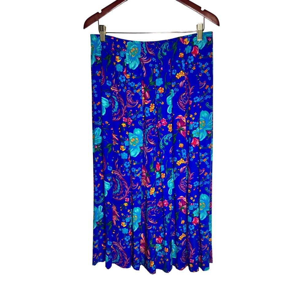 Liz Claiborne Skirt Women M Blue Vintage 90s Silk Floral Paisley Pleated Maxi